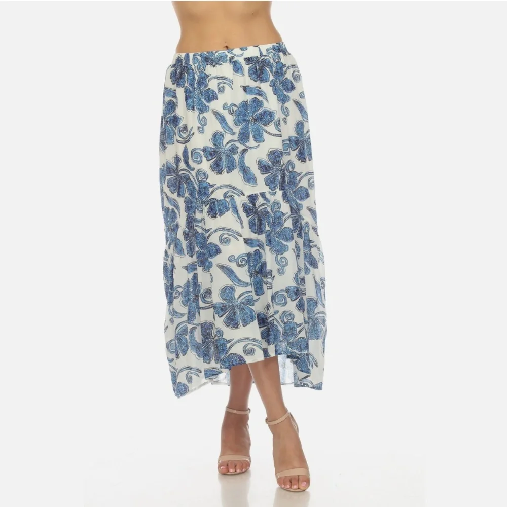 Johnny Was Workshop White/Blue Azura Floral Tiered Midi Skirt New Size Medium - Picture 8 of 8